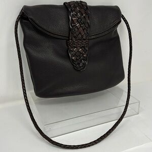 Desmo Brown Pebbled Leather Foldover Shoulder Crossbody Bag
